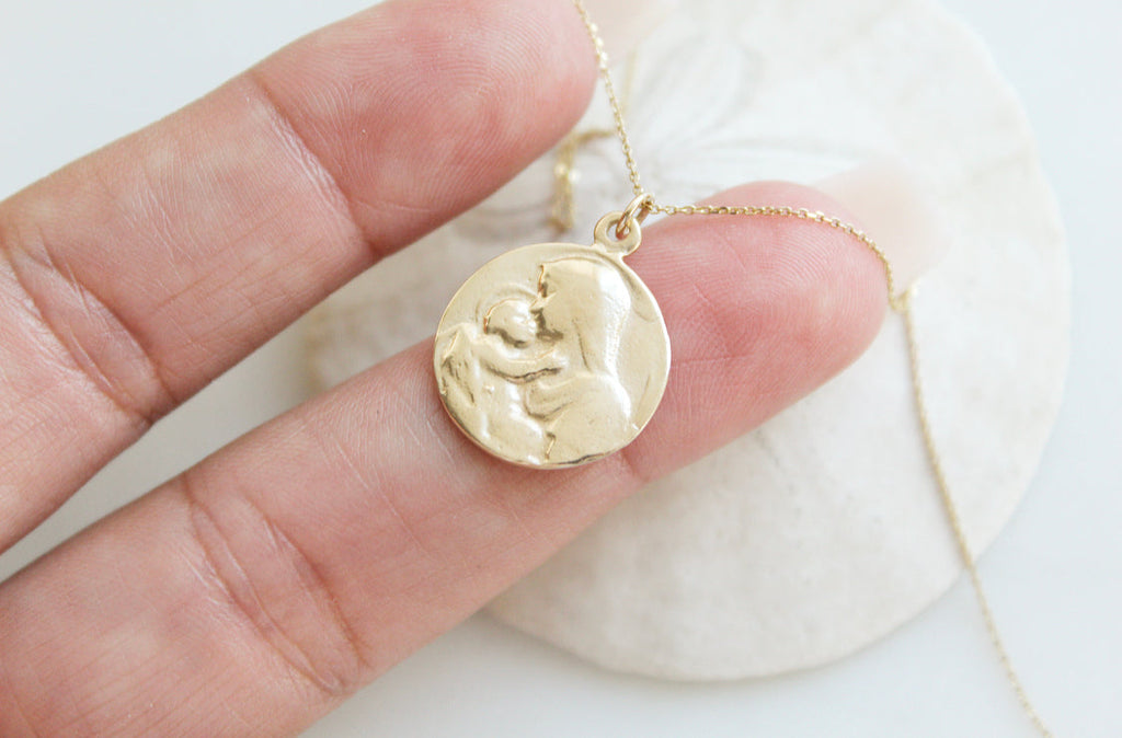 14k Gold Jesus & Mary Necklace