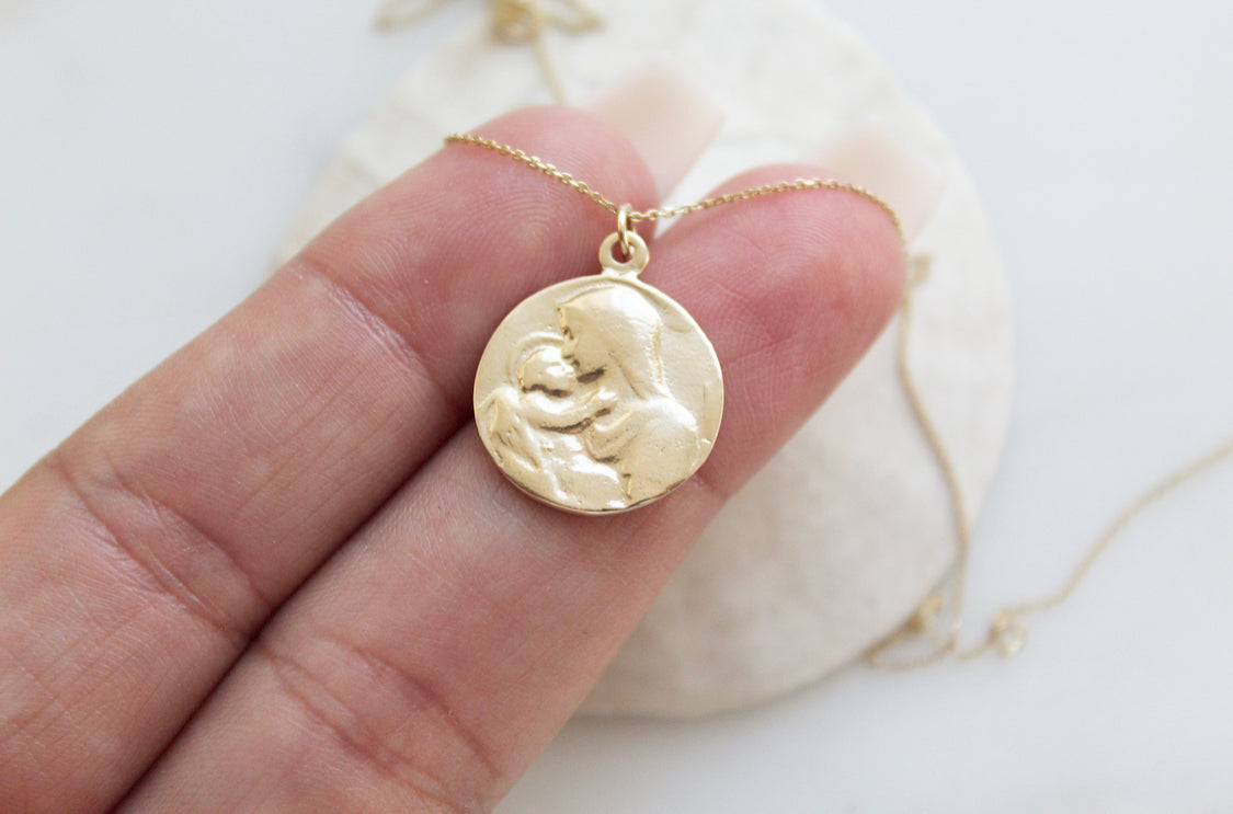 14k Gold Jesus & Mary Necklace
