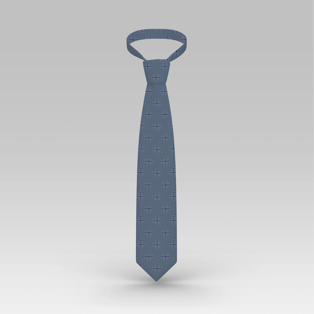 Blue Jerusalem Cross Necktie with White Accents