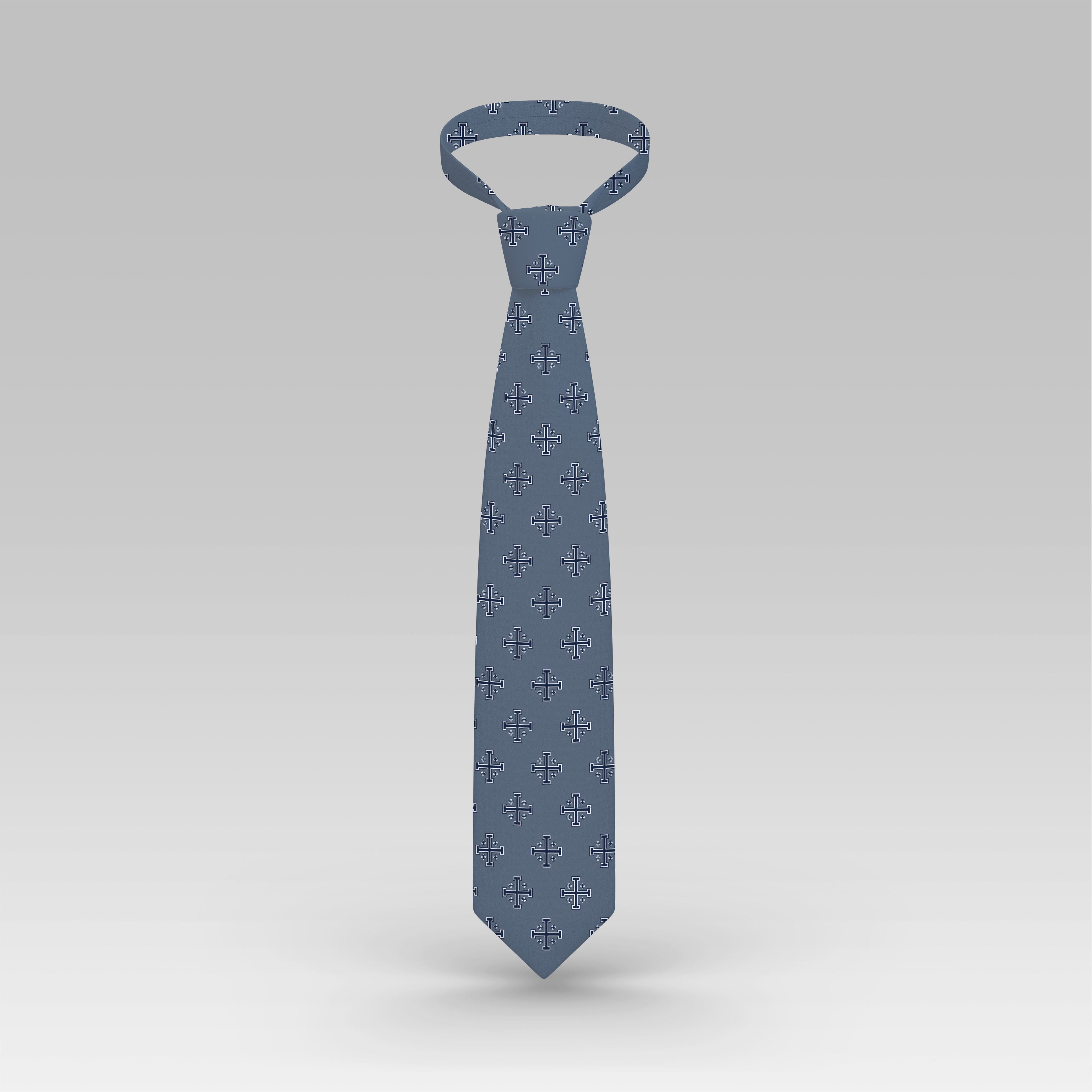 Blue Jerusalem Cross Necktie with White Accents