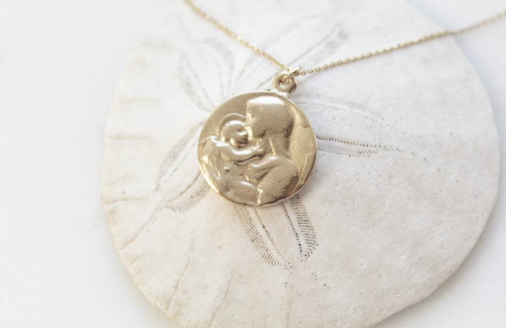 14k Gold Jesus & Mary Necklace