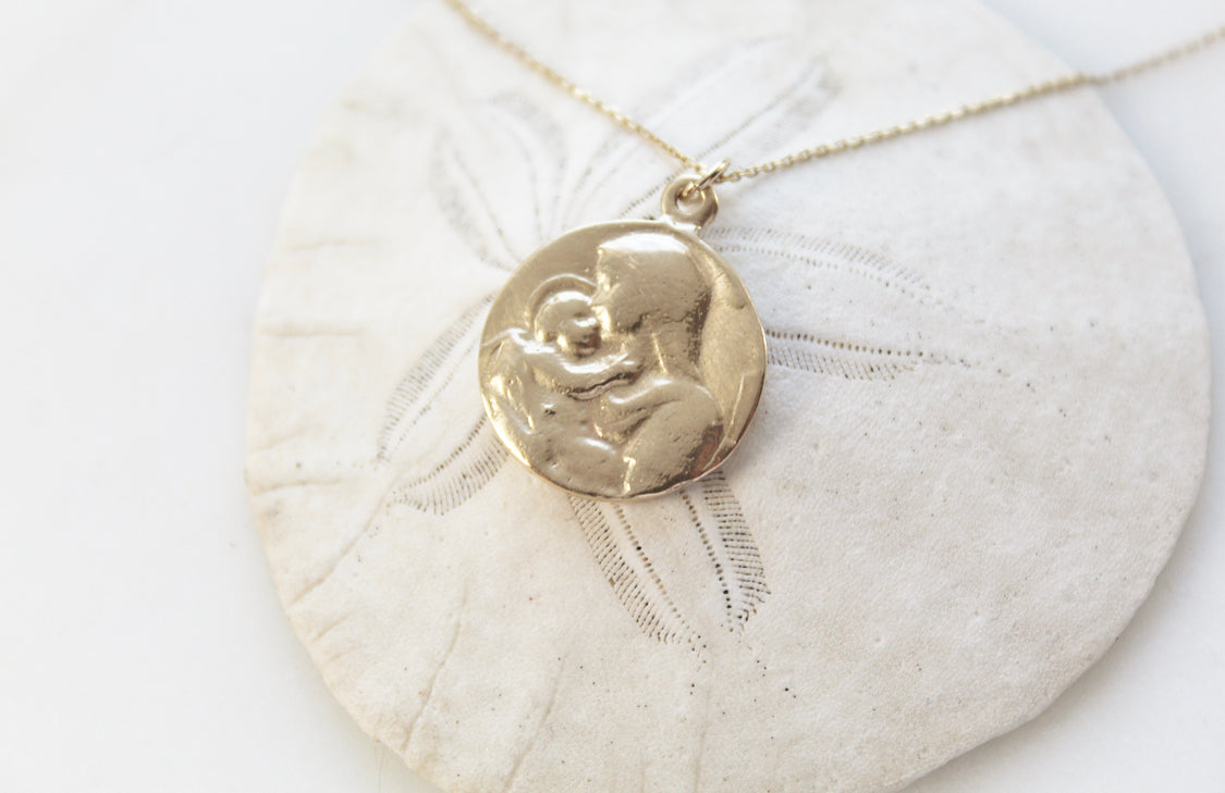 14k Gold Jesus & Mary Necklace