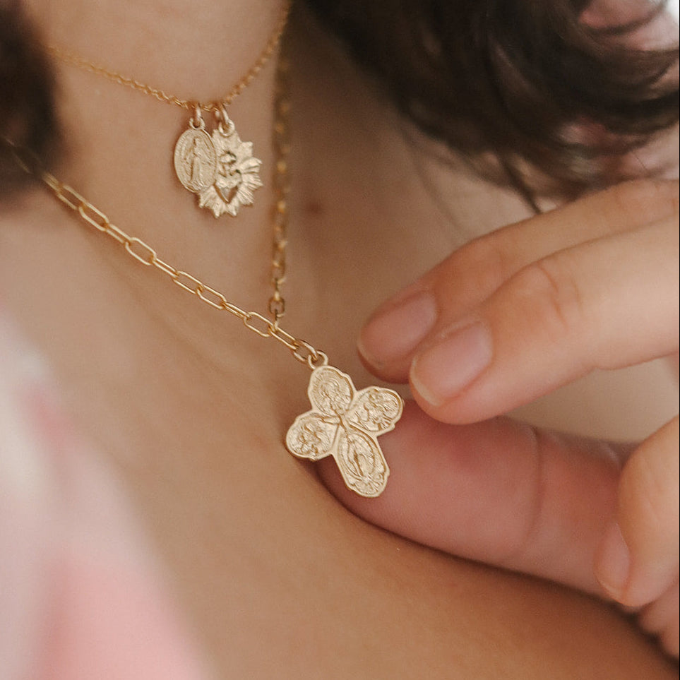 Four Way Cross Necklace - Paperclip Chain