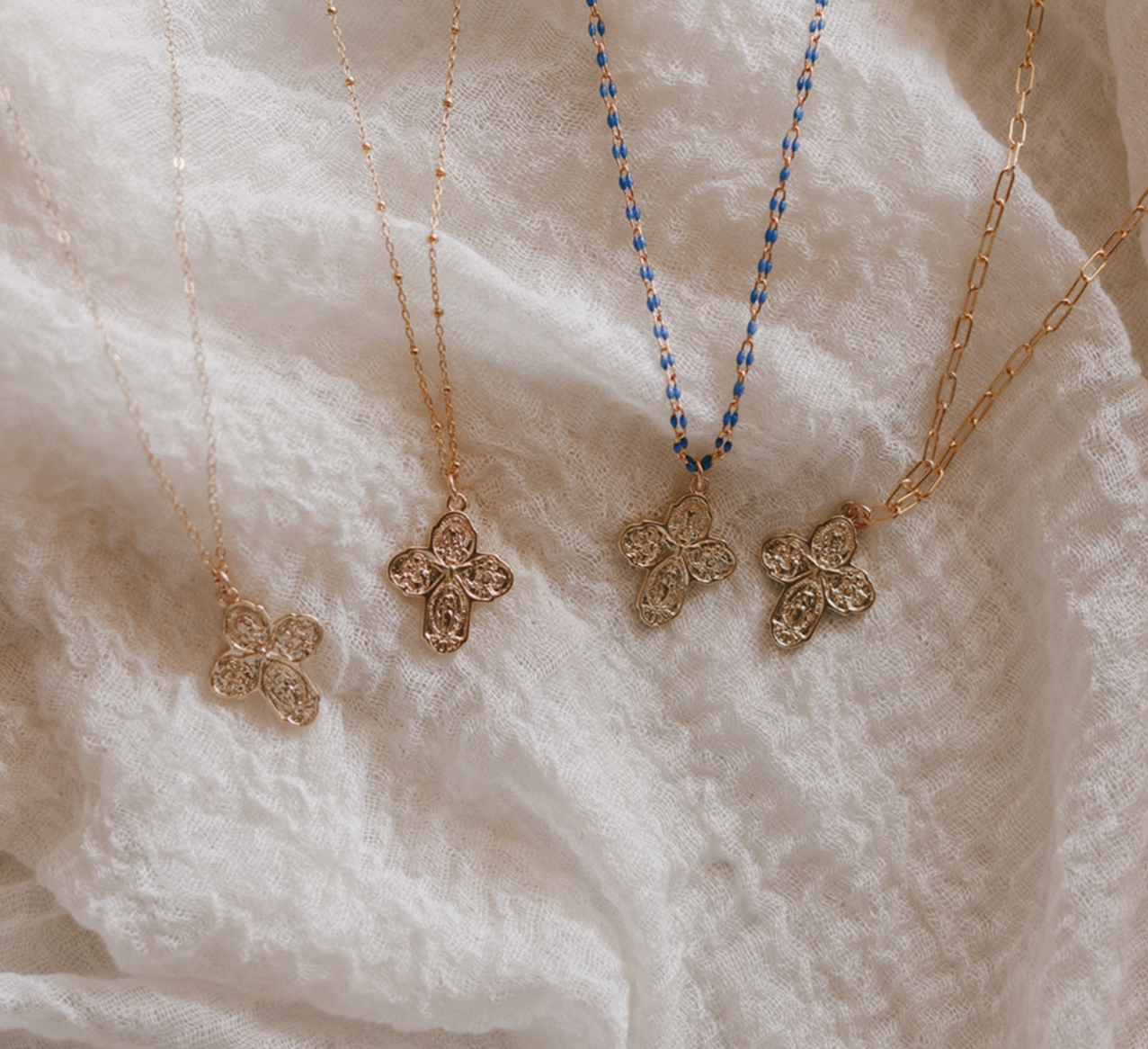 Four Way Cross Necklace - Paperclip Chain