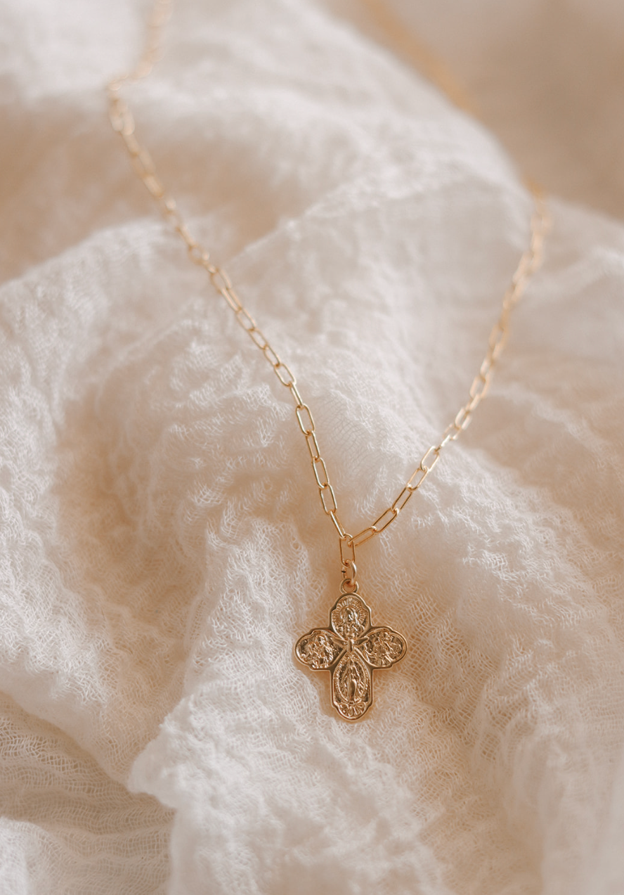 Four Way Cross Necklace - Paperclip Chain