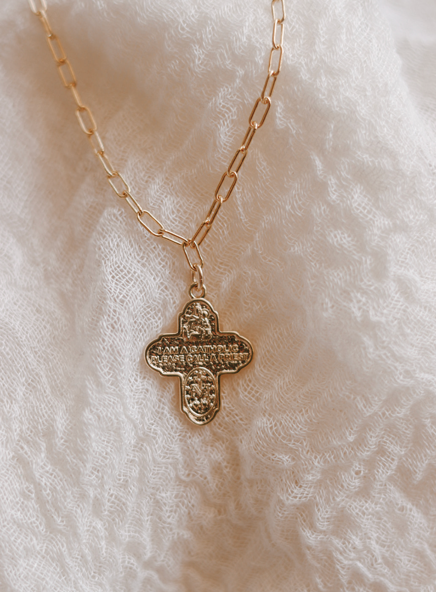 Four Way Cross Necklace - Paperclip Chain