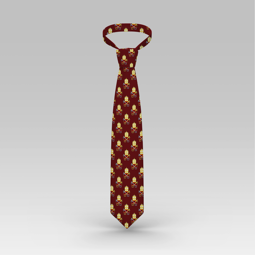 Papal Tiara and Keys Necktie Maroon