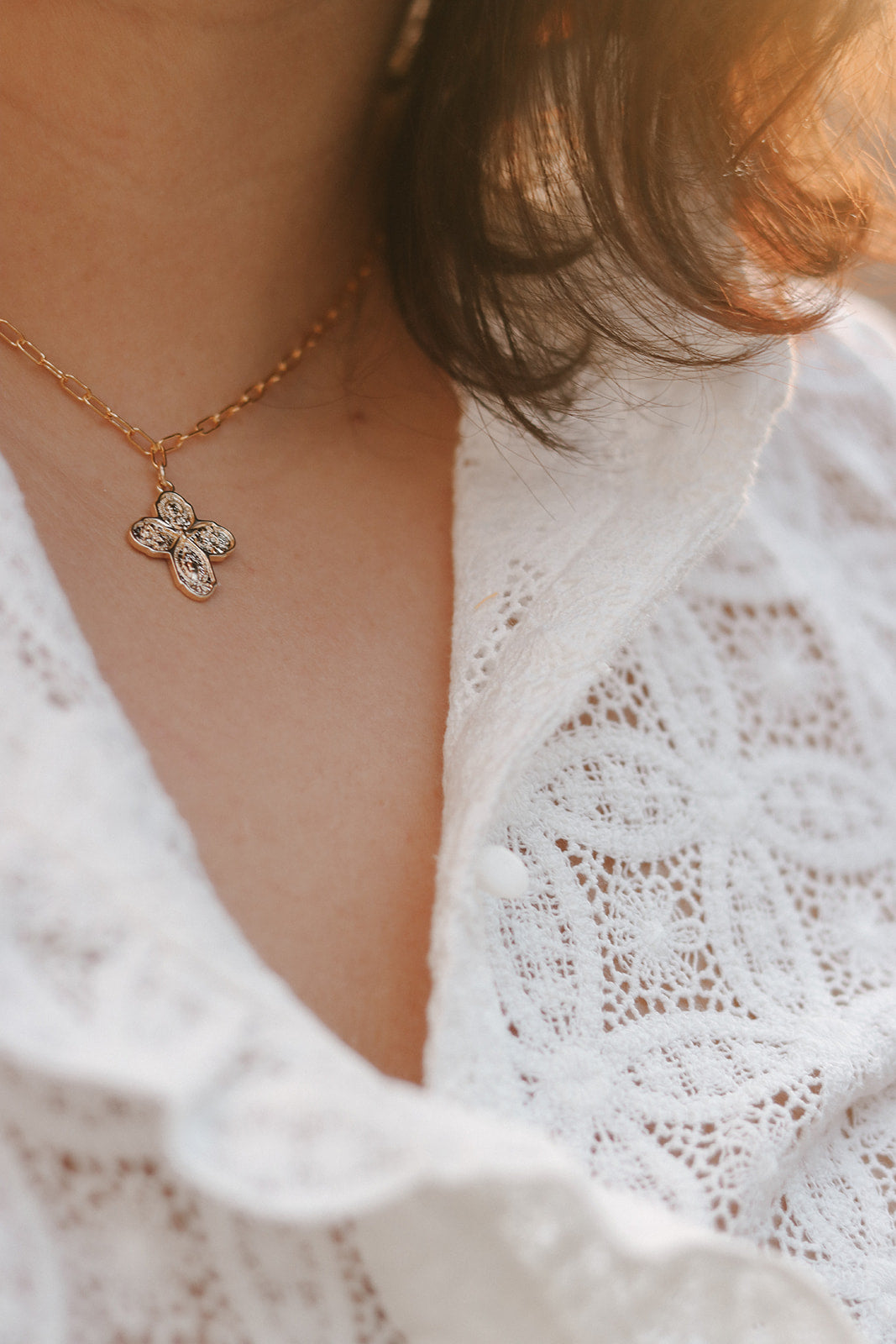 Four Way Cross Necklace - Paperclip Chain